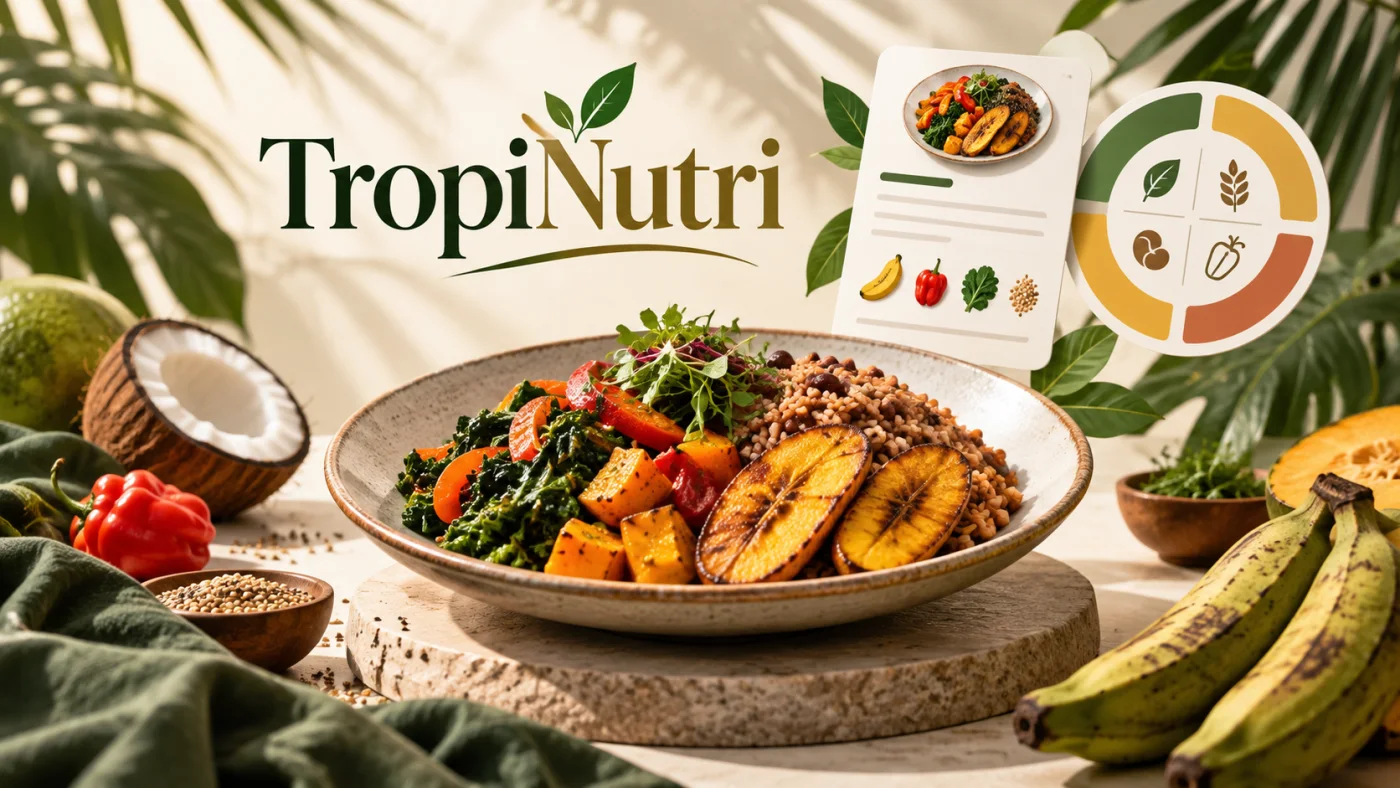 TropiNutri — illustration : assiette tropicale, recettes et équilibre nutritionnel